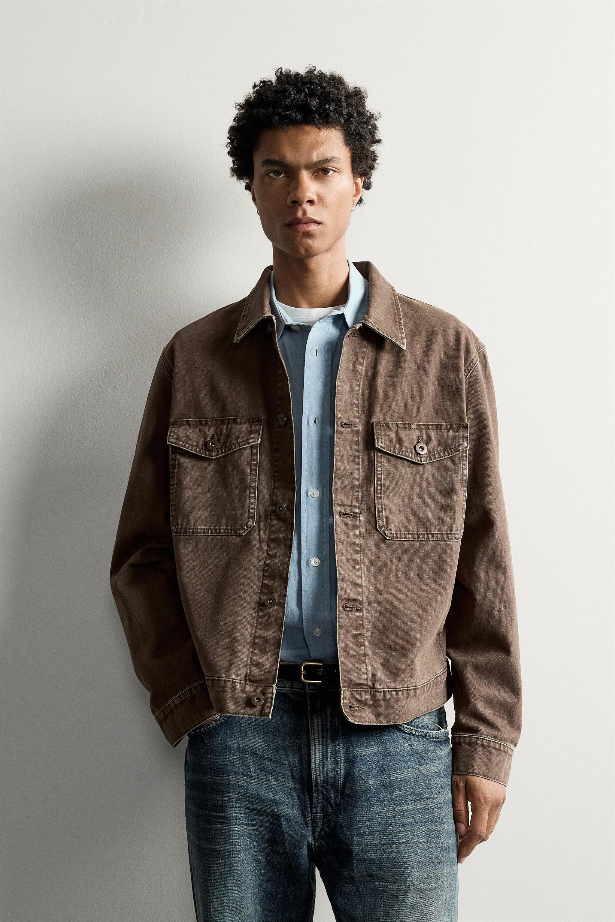 BASIC DENIM JACKET — Brown