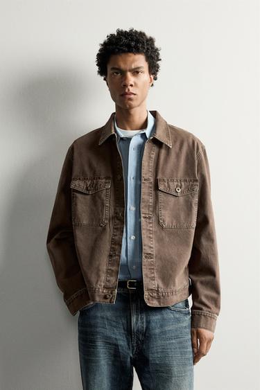 CAZADORA DENIM BÁSICA - Marrón de Zara