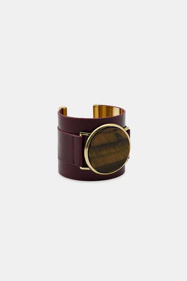 MAXI BRACELET RIGIDE CUIR PIERRE - Bordeaux de Zara - Image 2