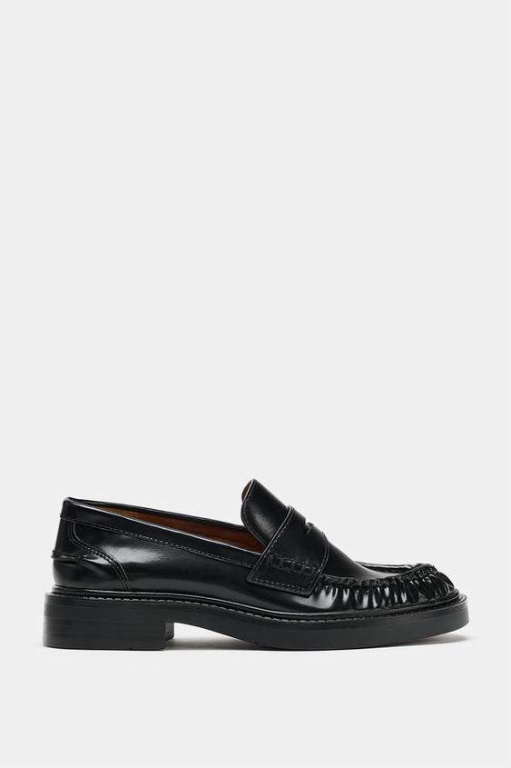 RUCHED PATENT-EFFECT LOAFERS - Black by Zara - Image 0