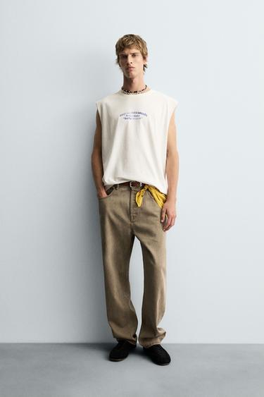 BLUZË TANK ME STAMPIM TË ZBARDHUR - E bardhë e thyer nga Zara - Imazh 0