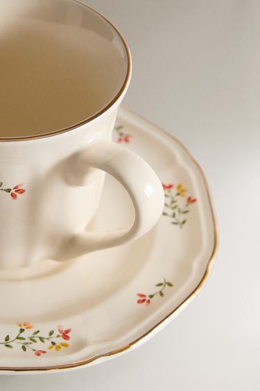 FLORAL PORCELAIN TEACUP AND SAUCER - Cream by Zara - Image 2