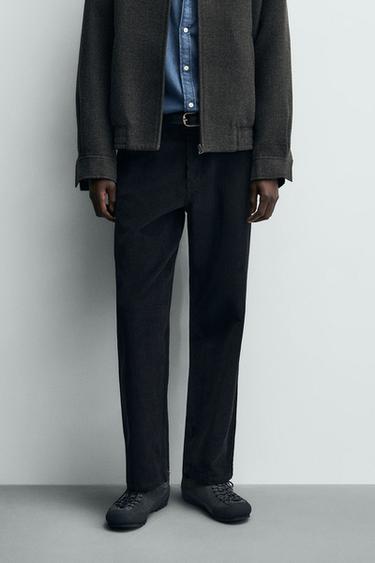 Zara STRAIGHT FIT CORDUROY PANTS - Blue / Gray