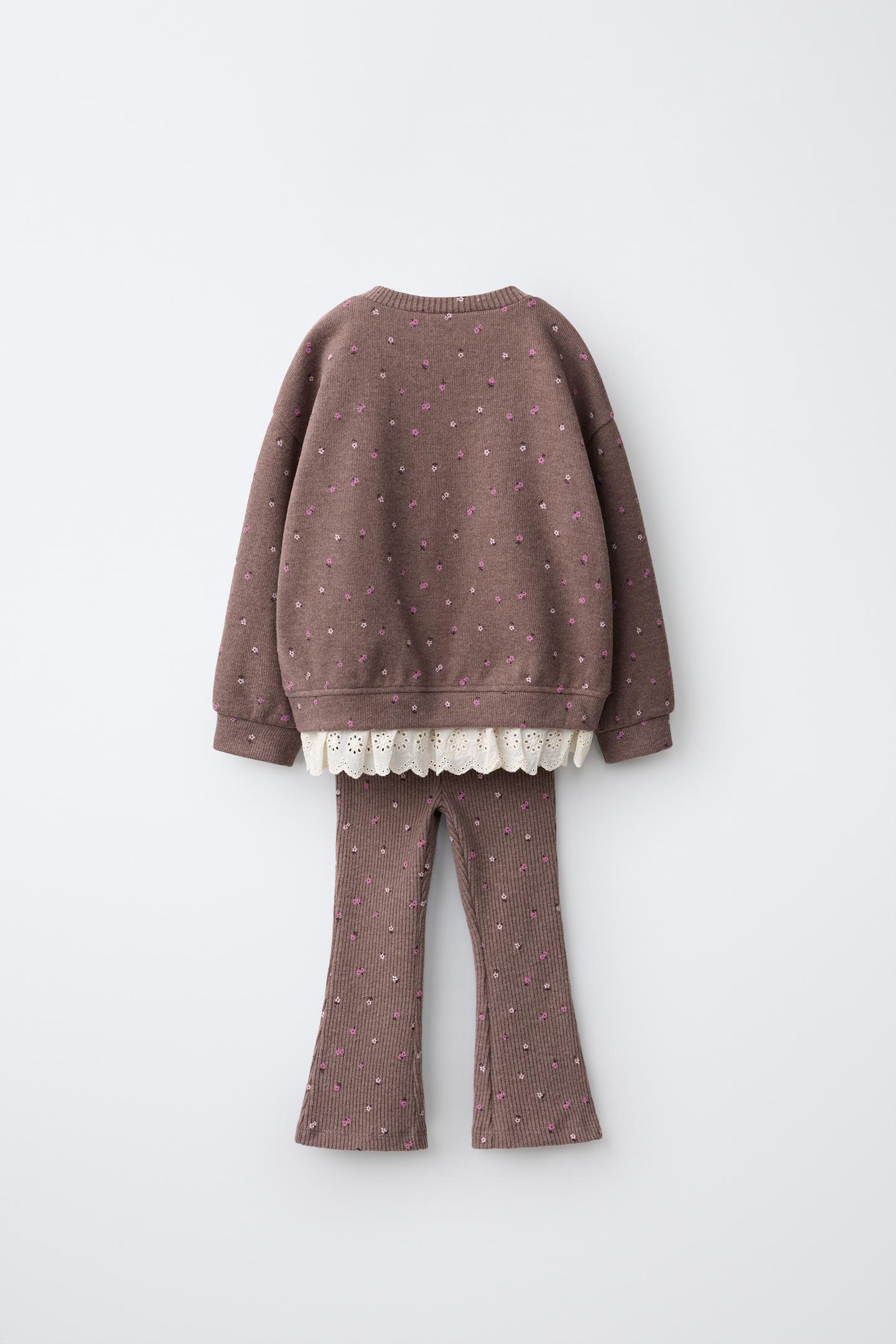 Детский комплект Zara Floral Print Sweatshirt and Flare Leggings Set, цвет: Глиняный — фото 2
