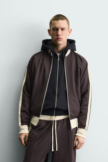 STRIPED ZIP-UP SWEATSHIRT - Burgundy by Zara