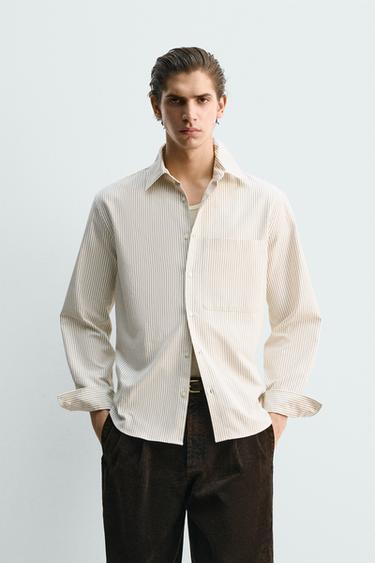 STRIPED TEXTURED OXFORD SHIRT - White / Grey by Zara