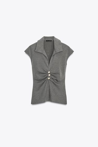 BUTTON PIQUÉ TOP - Anthracite grey by Zara