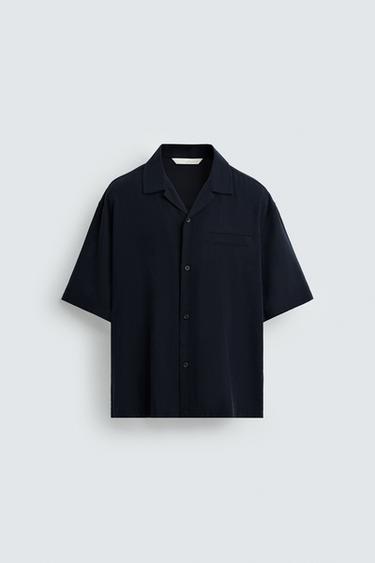 FLOWING RELAXED FIT SHIRT - Navy blue by Zara