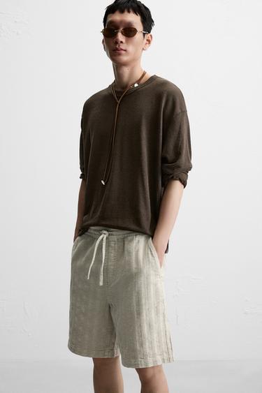 STRIPED JACQUARD BERMUDA SHORTS - Stone by Zara - Image 4