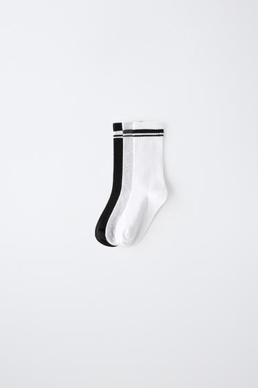 3-PACK OF SPORTY STRIPE HIGH SOCKS - Black / White by Zara - Image 0