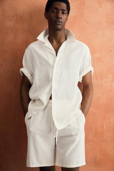 VISCOSE/LINEN RELAXED FIT BERMUDA SHORTS - White by Zara