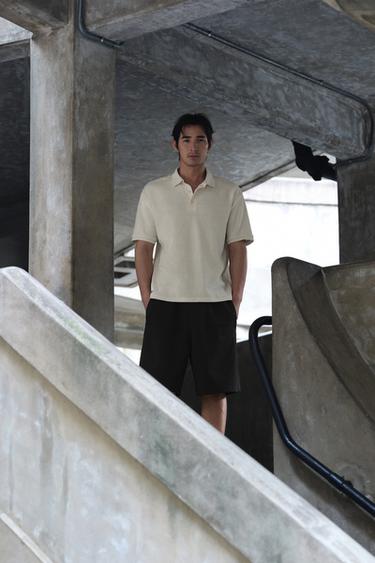 Zara 條紋提花 POLO 衫 - 裸色