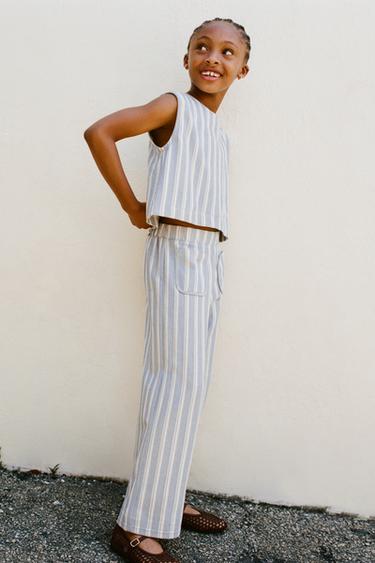 Zara STRIPED PANTS WITH PIPED POCKETS - Blue