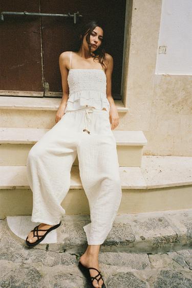 PANTALON BARREL RUSTIQUE - Écru de Zara