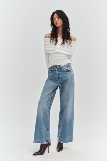 Zara 平口縮褶上衣 - 磨白色