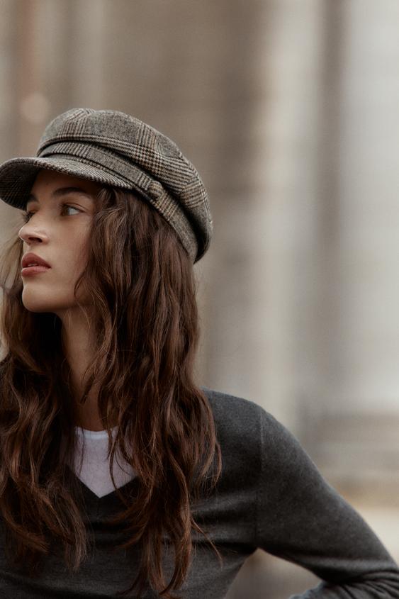 WOOL BLEND PLAID NAUTICAL CAP