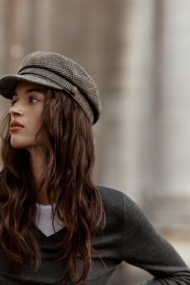 Zara WOOL BLEND PLAID NAUTICAL CAP - Gray - Image 0
