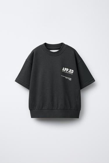 SHORT SLEEVE SWEATSHIRT AND TEXT JOGGERS SET - Anthracite grey de Zara - Image 1