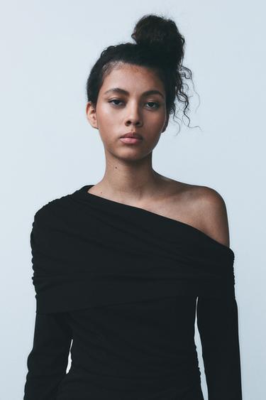 Zara PLEATED ASYMMETRIC DRESS - Black