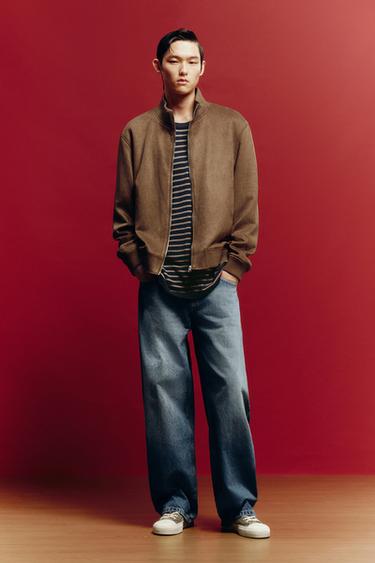 Zara 標準版型人造麂皮效果夾克 - 白蘭地色