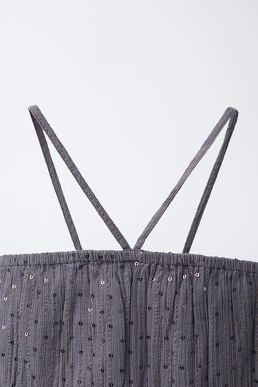 SEQUINNED HALTER TOP - Anthracite grey by Zara - Image 2