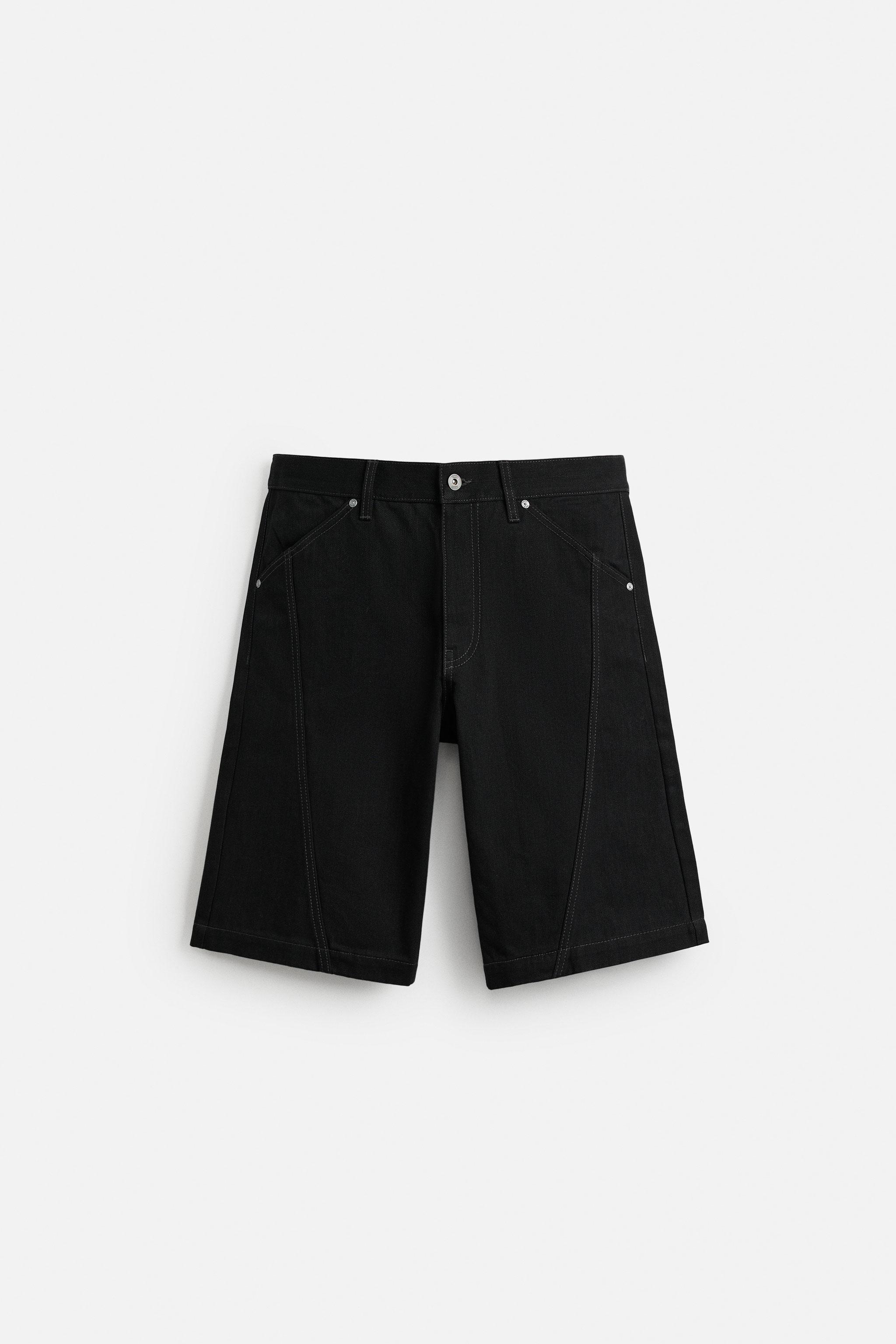 ZARA デニム ジョーツ STITCHED BAGGY FIT DENIM SHORTS - Black | ZARA United States