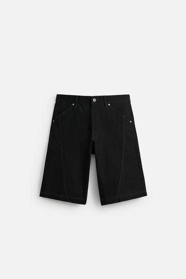 BERMUDA DE MEZCLILLA CORTE HOLGADO CON PESPUNTES - Negro de Zara
