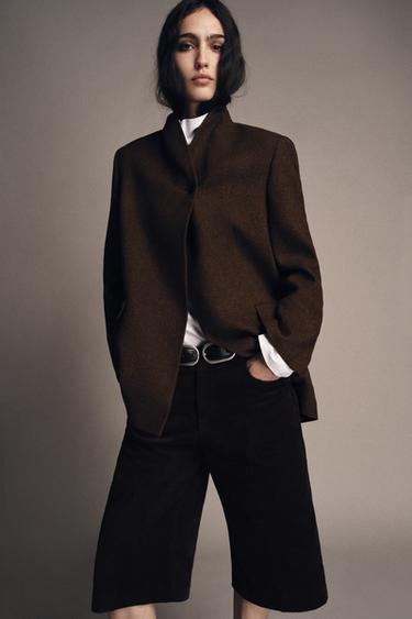 Zara 羊毛人字紋西裝外套 ZW COLLECTION - 棕色