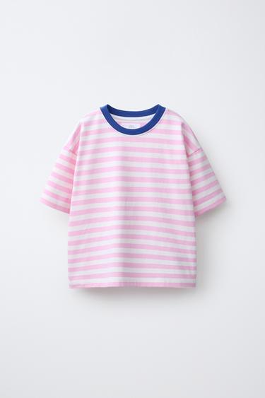 HEAVY WEIGHT STRIPED T-SHIRT - Pink / White by Zara