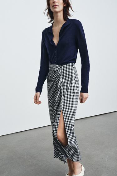 DRAPED GINGHAM SKIRT - Black / White by Zara - Image 3