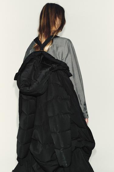 Zara EXTRA LONG WATER REPELLENT WINDPROOF HOODED DOWN COAT - Black