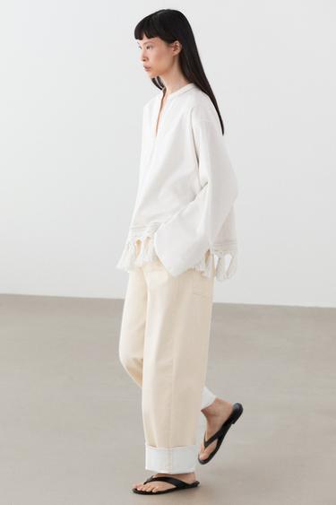 Blusa bordados detalle bajo flecos - Blanco de Zara