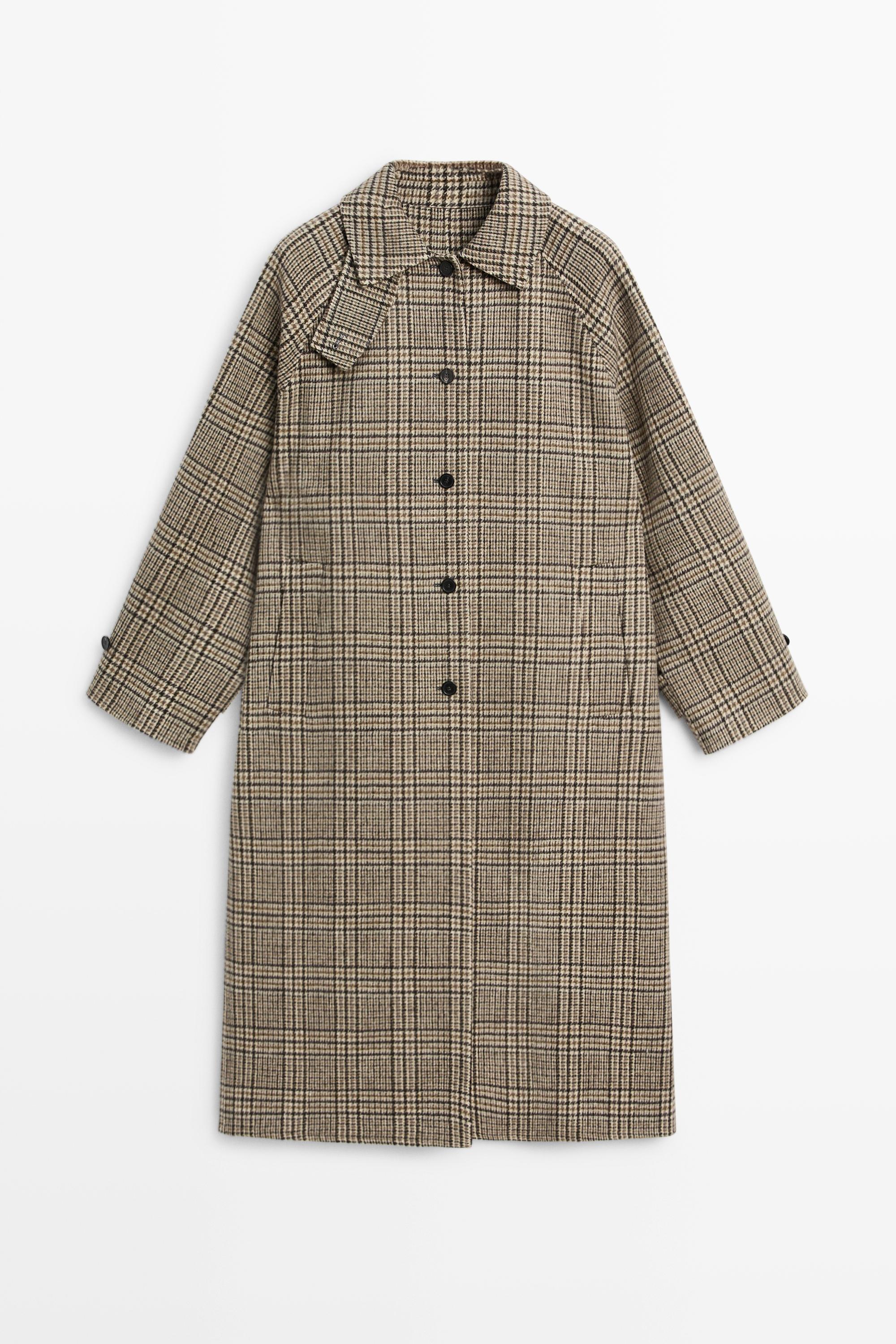 Wool blend check trench coat