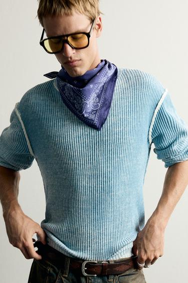 Zara REVERSIBLE RELAXED FIT JUMPER - Light blue