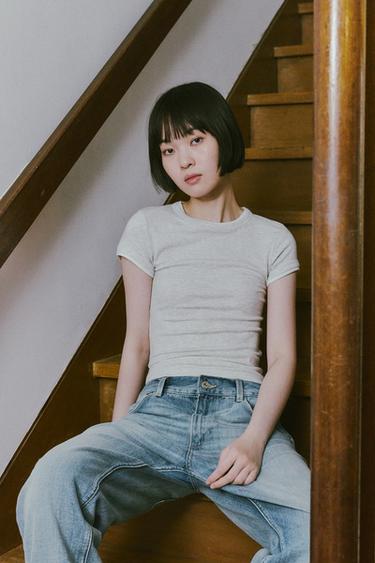 ФУТБОЛКА ДВОЙНАЯ — СЕРЫЙ С МЕЛАНЖЕВЫМ ЭФФЕКТОМ от Zara