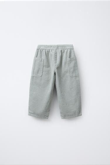 PANTALON EN VELOURS CÔTELÉ À POCHES - Vert de Zara - Image 1