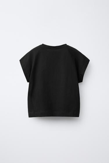 PLAIN T-SHIRT WITH TAB DETAIL - Black by Zara - Image 1