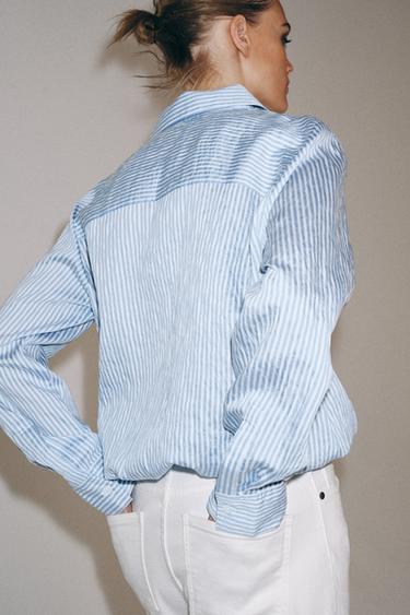 CHEMISE À RAYURES AVEC LIENS ZW COLLECTION - Bleu / Blanc de Zara - Image 2