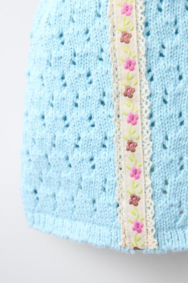 TOP EN MAILLE À FLEURS BRODÉES - Bleu ciel de Zara - Image 3