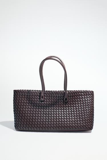BRAIDED OBLONG TOTE BAG - Burgundy Red by Zara