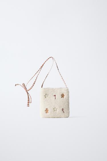 Zara 聖誕羊羔毛單肩包 - 米白色