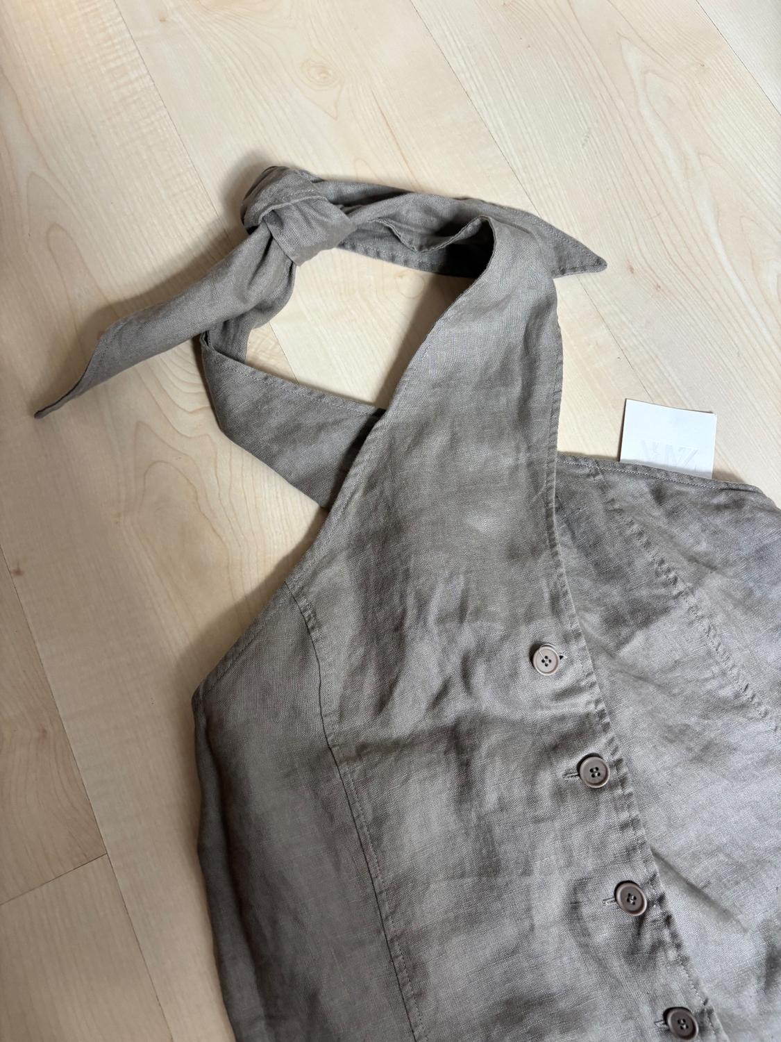 ZW COLLECTION 100% LINEN HALTER WAISTCOAT TOP - Image 2