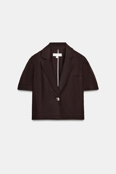 SHORT SLEEVE LINEN BLEND BLAZER - Brown by Zara
