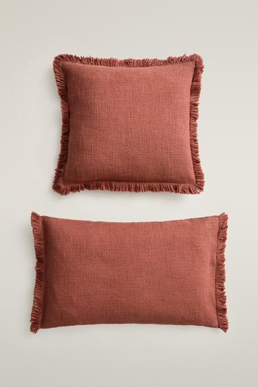STRIPED CUSHION COVER WITH FRINGING - Raspberry by Zara - Image 0