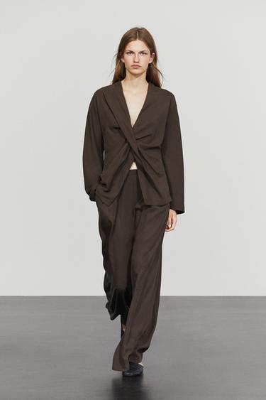 Zara Flowing wide-leg pants with dart detail - Brown - Image 0