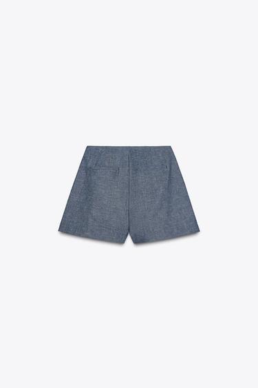 BERMUDA BOUTONS AVEC LIN - Indigo clair de Zara - Image 7