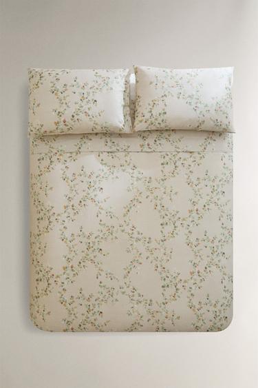 SATEEN DUVET COVER WITH LEAF PRINT - Light beige by Zara