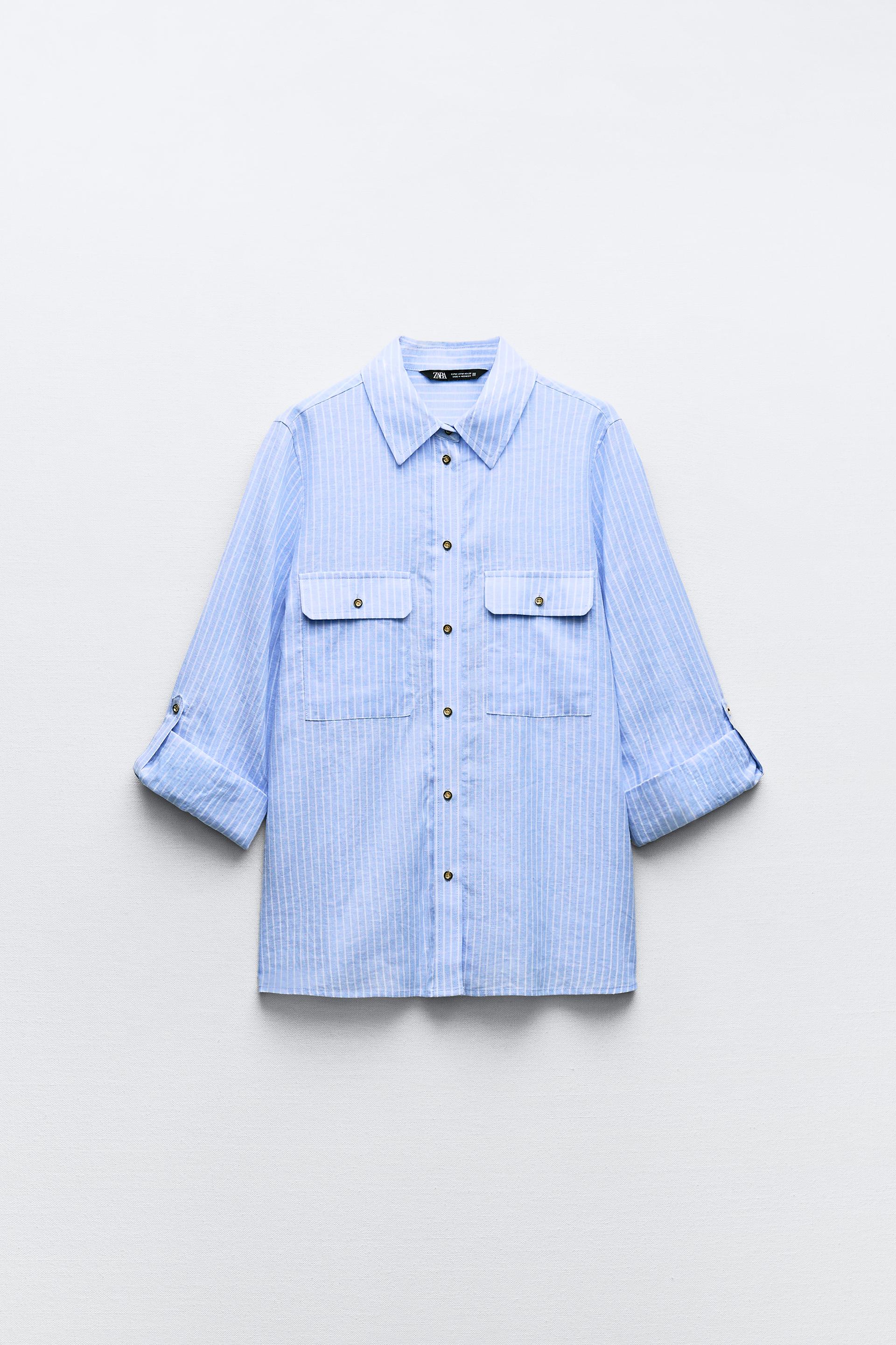 ROLL-UP SLEEVE LINEN-BLEND SHIRT