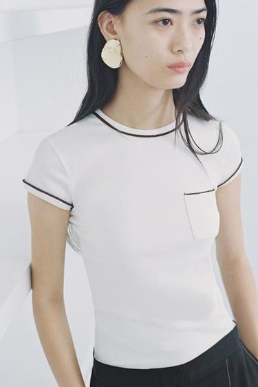T-SHIRT WITH METALLIC THREAD TRIM - White by Zara