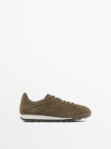 Zara Split suede leather trainers - Khaki Green